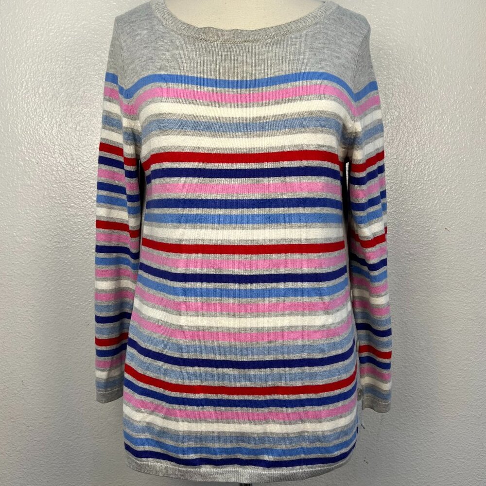 Talbots Multi-Stripe Side Button Sweater Cotton B… - image 2